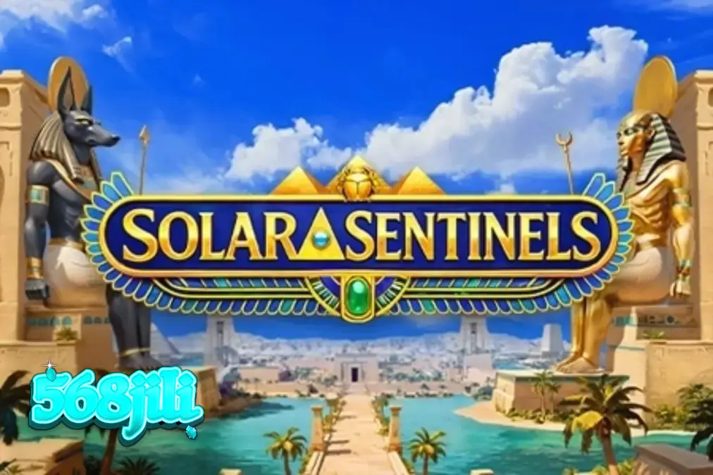 Pemandangan sinematik Sungai Nil dengan monumen kuno dalam slot Solar Sentinels